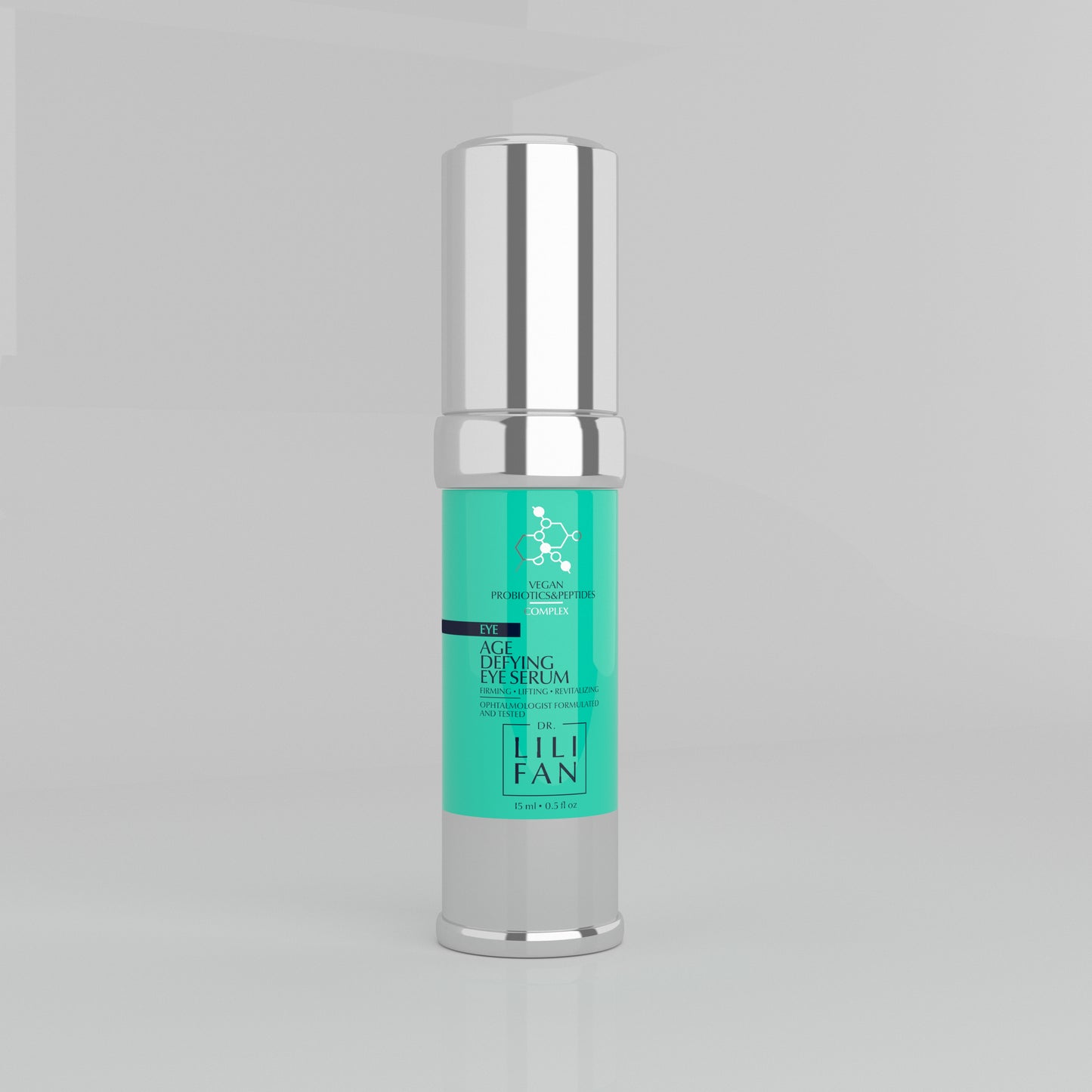 A bottle of Eye Serum on a tan background