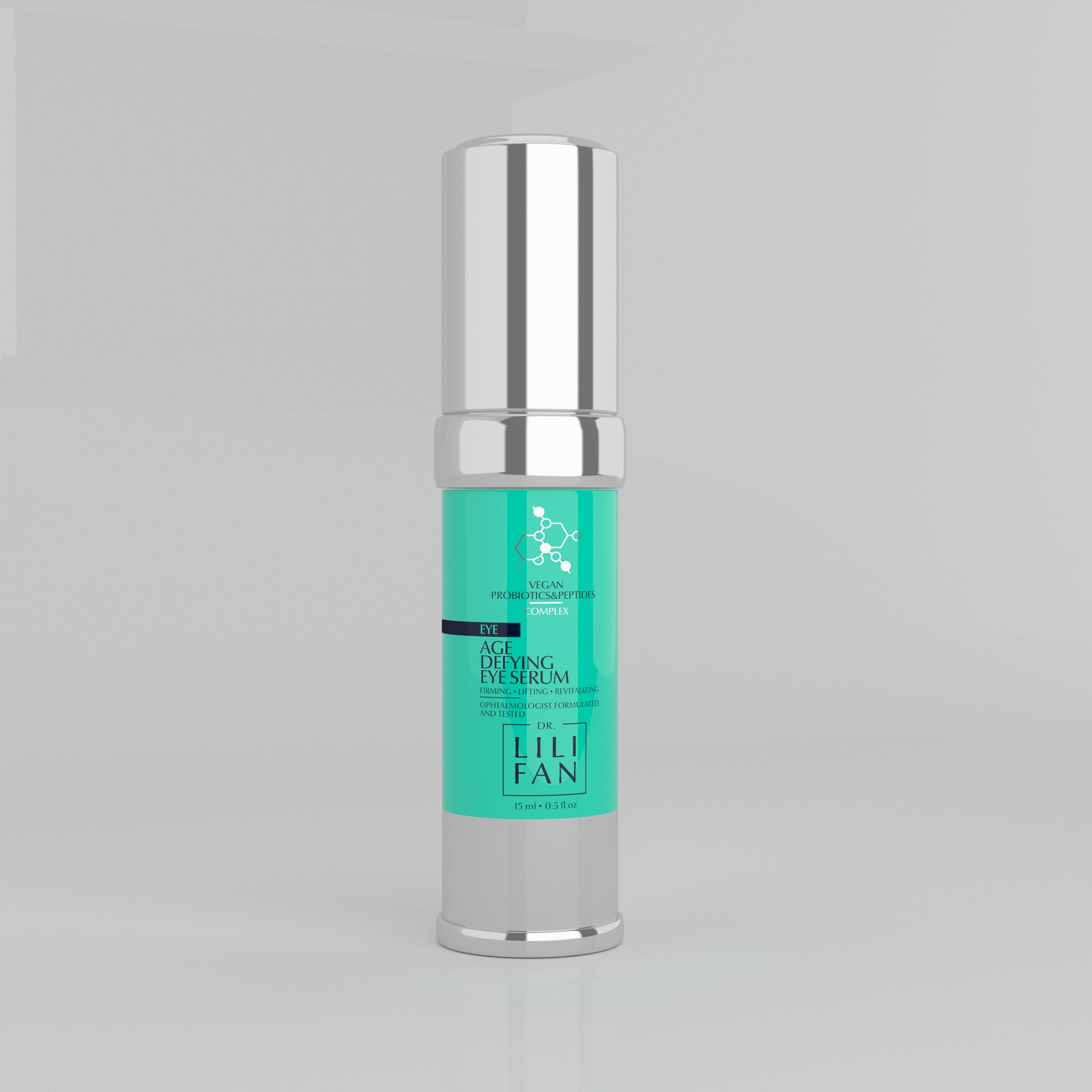 A bottle of Eye Serum on a tan background