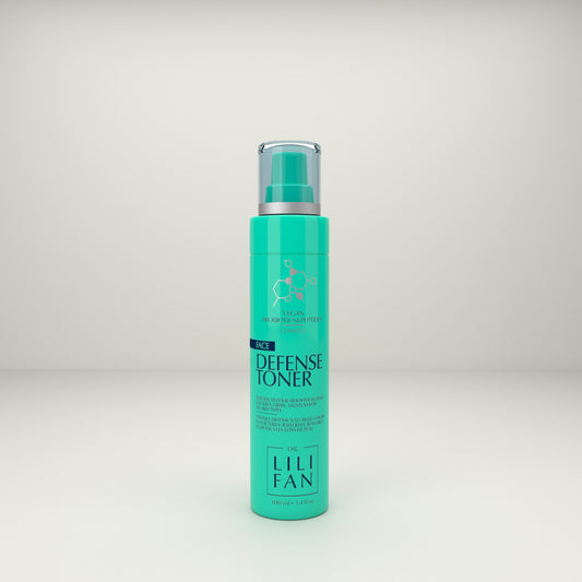 A bottle of toner on a tan background