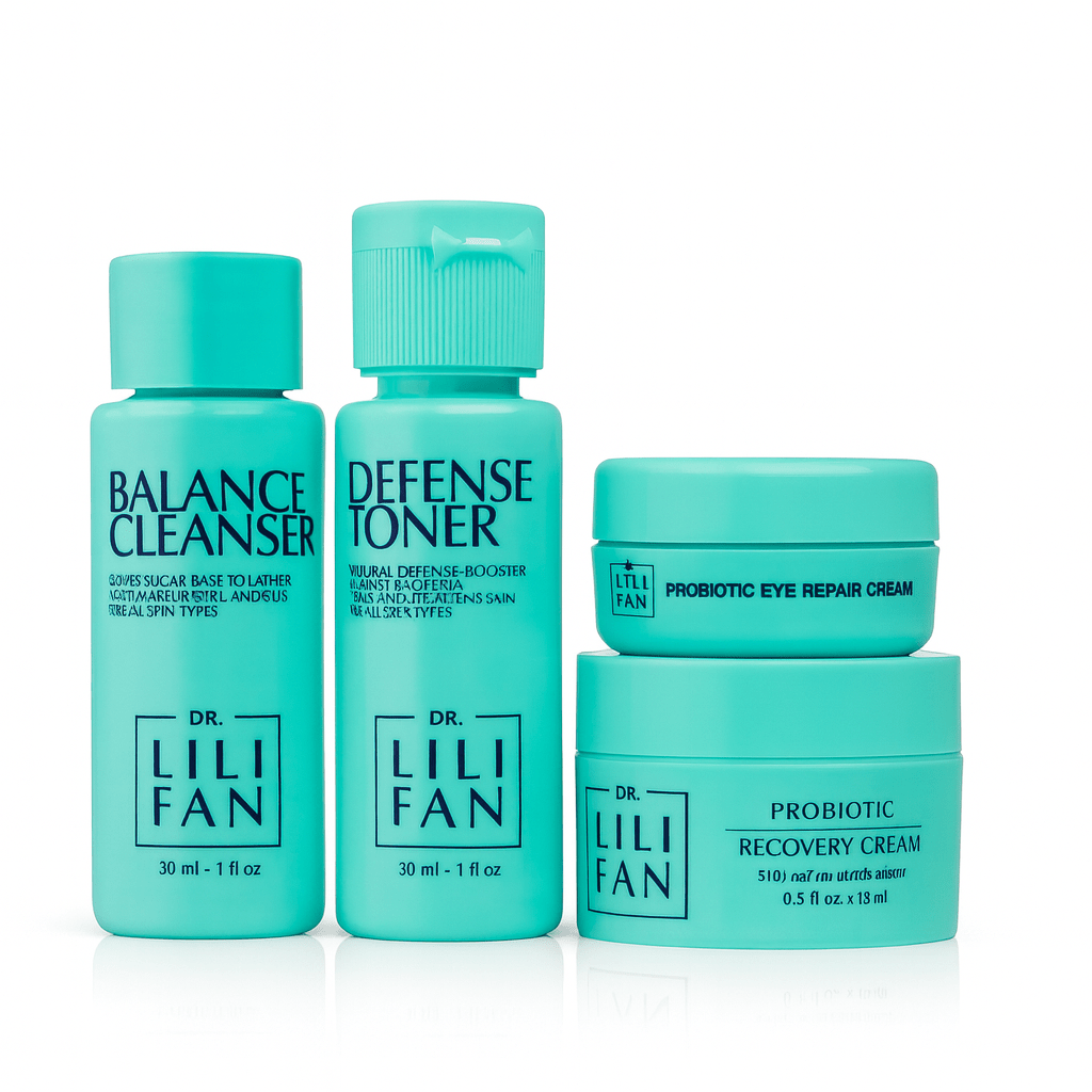 Travel Set - Balance Cleanser + Defense Toner + Eye Repair Cream + Recovery Cream - Dr Lili Fan Vegan Probiotic Skincare