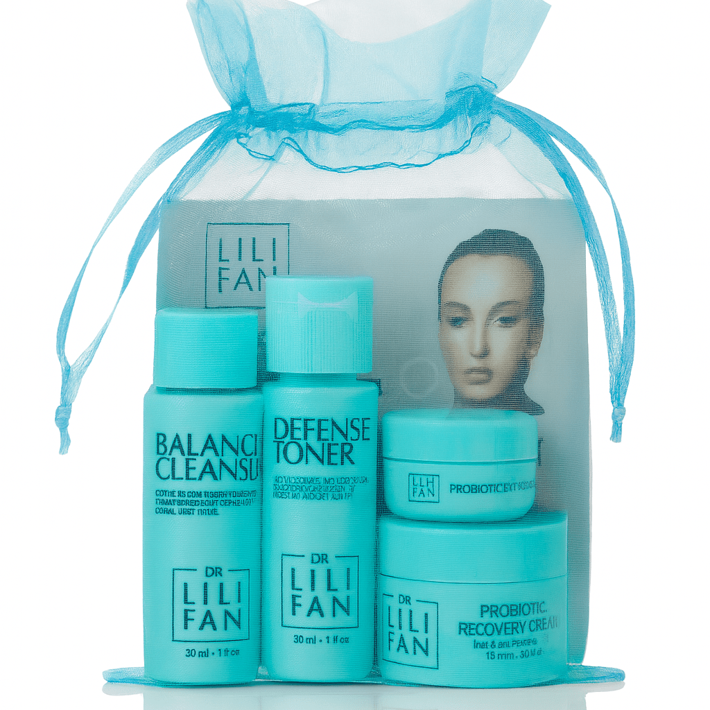 Travel Set - Balance Cleanser + Defense Toner + Eye Repair Cream + Recovery Cream - Dr Lili Fan Vegan Probiotic Skincare